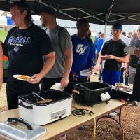 in food line under tent